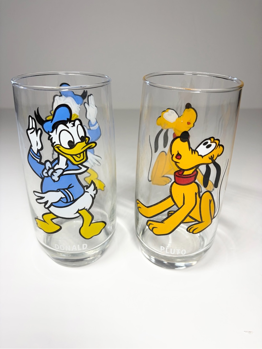 Pepsi Disney Donald Duck & Pluto Glass Tumbler Set - Yellow & Blue